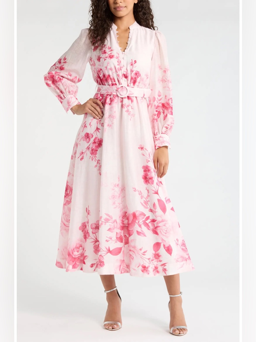 Ever New size 6 Rosalyn Floral Long Sleeve Belted Dress midi